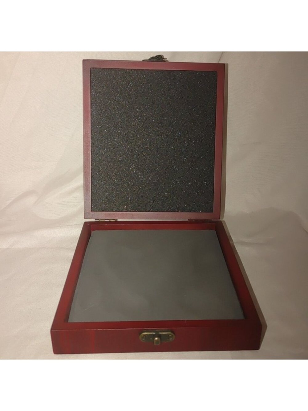 Wood Display Box Jewelry Keepsake Red Finish Brass Color Latch For Collectibles